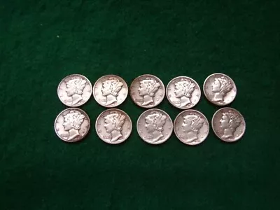 10=Silver Mercury Dimes---10 Mercury Dimes---.900 Silver---10 Coin Lot • $22.01