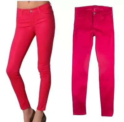 J Brand Jeans  Womens 25 X L29  Super Skinny Jeans  Coated Shocking Pink Denim • $19.44