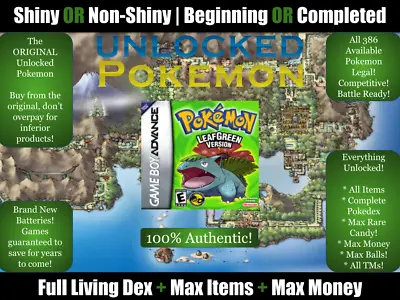 Authentic Unlocked Pokemon LeafGreen + All 386 Pokemon Legal Max Items Money • $189.99