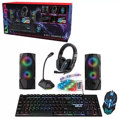 LVLUP 6 In 1 Gaming Bundle Keyboard Mouse Headset Speakers Microphone LED Light • $99.95