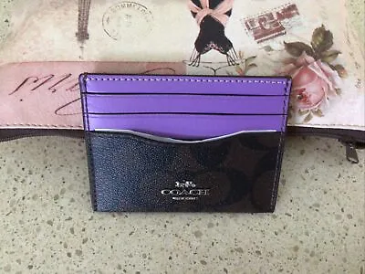 Coach ID Cardholder - Monogram In Dark Brown With Black & Smooth Leather In Iris • $125