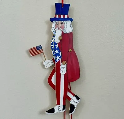 Vintage Patriotic Uncle Sam 4th Of July Jumping Jack Pull Toy Laughing Moon 1996 • $29.99