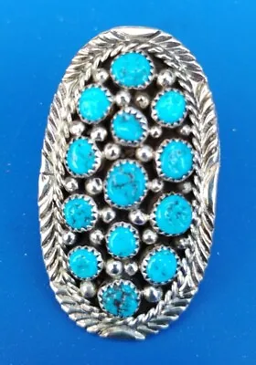 VINTAGE STERLING SILVER NAVAJO MH MERLE HOUSE TURQUOISE RING 17g SIZE 6 2 1/8  • $210