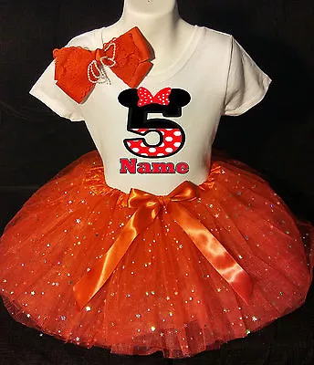 MINNIE MOUSE **With NAME** 5th Fifth 5 Birthday Red Tutu Dress Fast Shipping  • $17.50