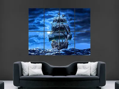 £18.95 • Buy Pirate Ship Island Sea Water  Poster Jolly Roger Wall Image  Art Print Large