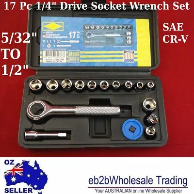 17 P Socket Set Sae Af 1/4 Inches Drive Ratchet Handle 5/32  To 1/2  Cr-v Wrench • $14.80