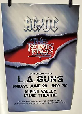 Original 1990 AC/DC LA Guns  Alpine Valley Concert Poster • $150