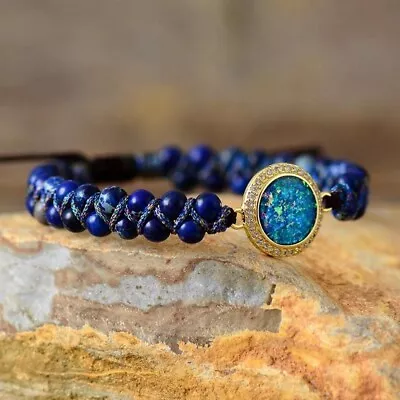 Lapis Lazuli Opal Bead Healing Reiki Chakra Women Anxiety Relief Bracelet Gifts • $11.80