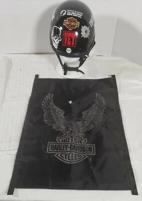 $43.56 • Buy Harley Davidson Flat Top Helmet Black With Carrying Bag Size Large Stickers 