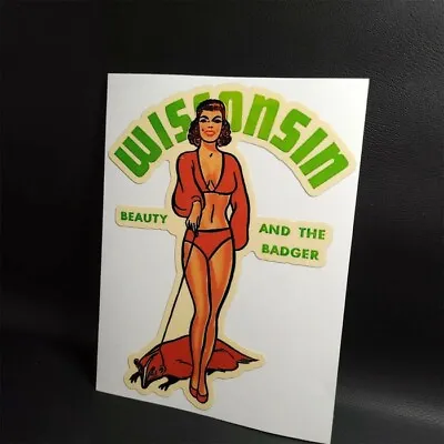 Wisconsin Vintage Style Travel Decal Pinup Girl Vinyl Sticker Pin-Up • $4.69