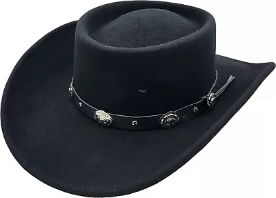 Quality Black Wool Felt Wide Brim Shapeable Gambler Cowboy Hat With Buckle Band. • £39.95