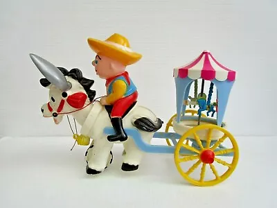 VINTAGE 1950's TOY COWBOY RIDING DONKEY WITH MERRY GO ROUND - ALL MOVES  • $75