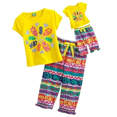 Girl 12 And Doll Matching Rock Peace Pajamas Outfit Clothes Fit American Girls • $19.99