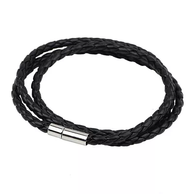 Black Three-layer Men Leather Wrap Braided Wristband Punk Bracelet Bangle Gift • $1.69