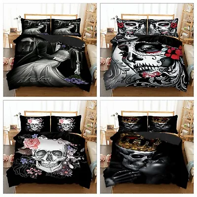 Skull Floral Soft Quilt Duvet Doona Cover Set Queen King Size Bed Pillowcase AU • $37.80