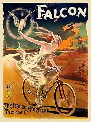 1890 French Bicycle Poster -  Falcon Bicycle  Franco American - 20x28 • $16.95