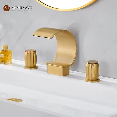 Bathroom Sink Faucet 2 Handle Waterfall Widespread Faucet With Pop Up Drain • $108.80