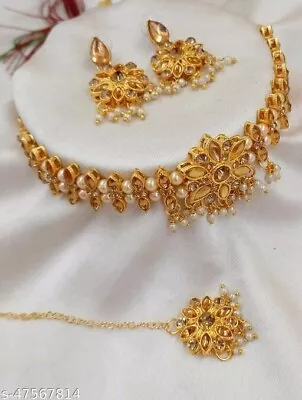 $14.24 • Buy Bollywood Designer Gold Plated Kundan Choker Indian Bridal Wedding Jewelry Set