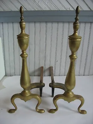 PR Vintage Brass Fireplace Andirons Large Chippendale Empire Federal  • $99