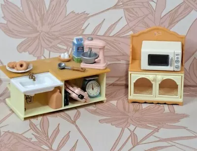 Sylvanian Families - Kitchen Island Food & Accessories + Cabinet & Microwave  • $30