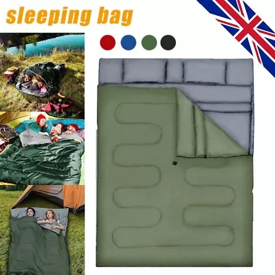 2in1 Double Sleeping Bag 4 Seasons Waterproof Camping Bag W/2 Pillows & Bag UK • £31.99