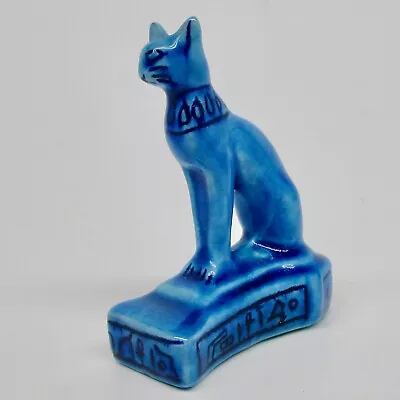 Egyptian Cat Statue Blue Ceramic 4  Bastet Goddess Vintage Made In Egypt • $29.99