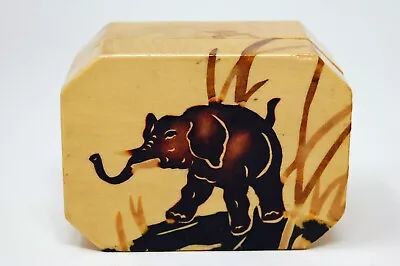 Vintage Chinese Hand Painted Elephant Ring Trinket Box Bamboo Wood Satin Lined • $18