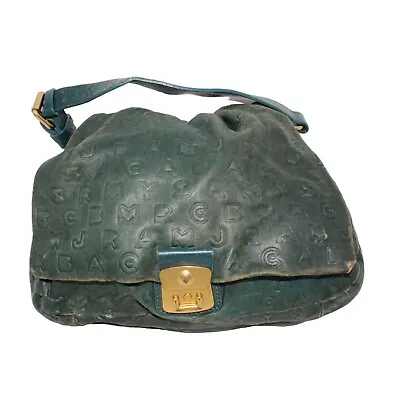 Marc By Marc Jacobs Green Dreamy Logo Leather Puckered Mouse Hobo Shoulder Purse • $59.99