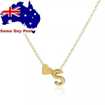 A-Z Gold Heart  And Alphabet Letter On 40cm Necklace Initial Name Pendant Chain • $7.61