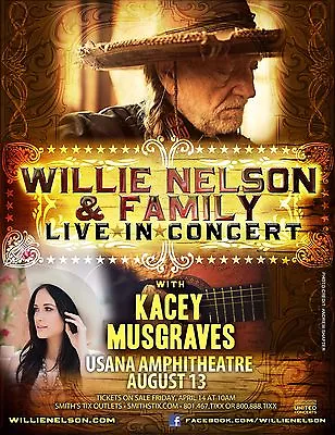 Willie Nelson/kacey Musgraves  Live In Concert  2017 Salt Lake City Tour Poster  • $19.15