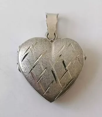 Vintage Sterling Silver Heart Locket Large Modernist Puffy Etched 60s 70s Locket • £28