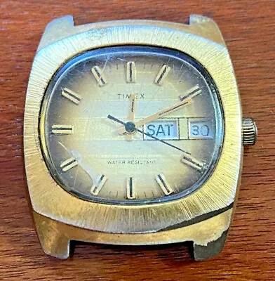 Vintage Timex Manual Wind Day Date Mens Wristwatch Squared Face Only Runs Issues • $14.99