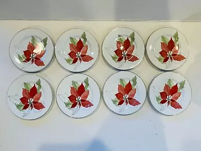 Block SPAL Vintage Poinsettia Bread Plates Mary Lou Goertzen- Set Of 8 • $31.96