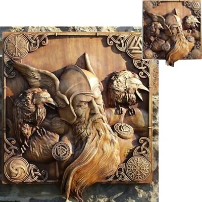 Norse Wood Decor Odin Ravens Viking Mythology Icon Wall Sculptures Wood Wall UK • £21.70