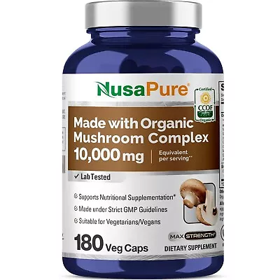 NusaPure Organic Mushroom Complex 10000mg Per Capsule 180 Veggie Caps • $29.89