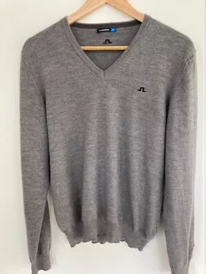 £29.99 • Buy J. LINDEBERG Men's Grey V Neck 100% Merino Wool Golf Jumper Sweater Pullover L