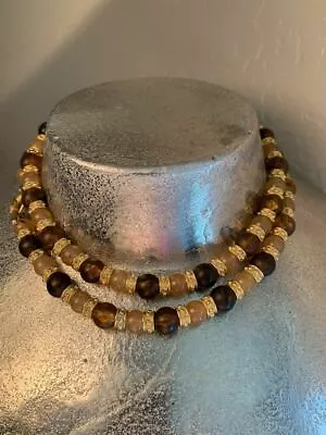 Vintage Brown And Tan Brushed Gold Necklace • $59.99