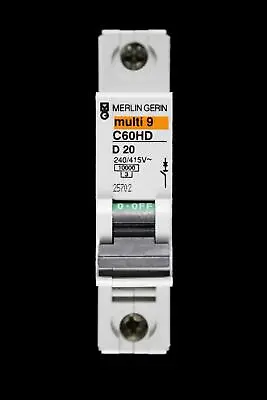 MERLIN GERIN 20 AMP CURVE D 10kA MCB CIRCUIT BREAKER C60HD 25702 MULTI9 • £4.99