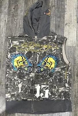 Christian Audigier Ed Hardy Y2k Full Zip Altered Into Vest Hoodie Mens Sz Xl • $52