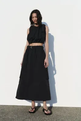 Nwt Zara Black Nylon Cargo Skirt Sz L • $39.99