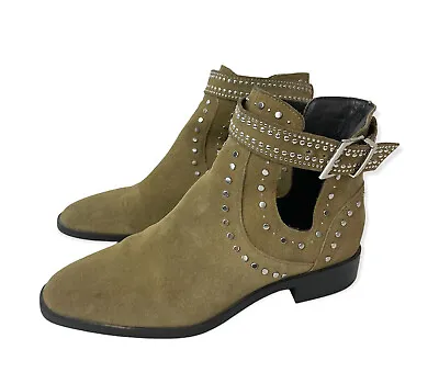 Zara Ankle Boots Booties Size 7.5 Beige Divine Studded Suede Woman’s 38 • $29.99