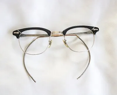 Shuron Vintage Black Silver 46 Aluminum Browline Eyeglasses Frames USA Retro • $117.80