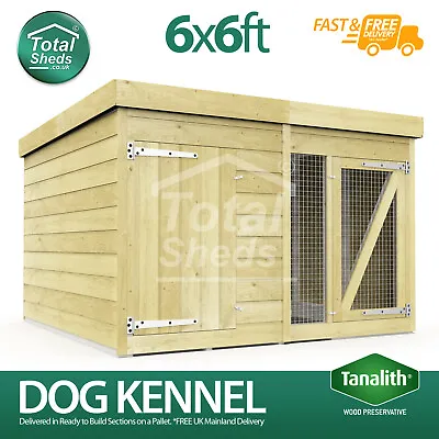 Dog Kennel & Run 6ft X 6ft Fully Pressure Treated Tanalised Timber Free Delivery • £573.31