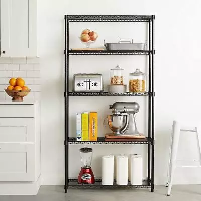 Chrome/Black 5-Shelf Steel Wire Tier Layer Shelving 72x36x14  Storage Rack • $55.98