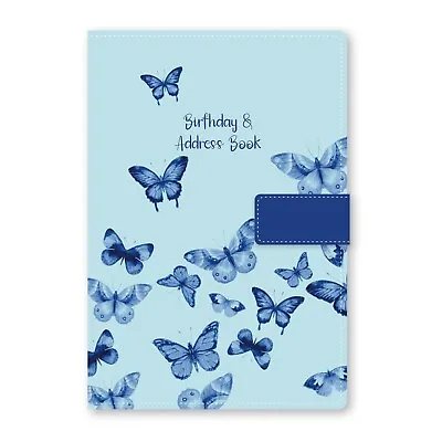 Index Address Book A-Z A5 Size Linen Fabric Cover Hardback Book - Blue Butterfly • £9.98