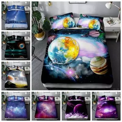 $16.78 • Buy 2/3Pcs Space Planet Quilt Cover Duvet Cover Bedding Sets All Sizes 