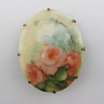 Large Vintage Hand Painted Coral Pink Rose Brooch Pin Unsigned READ • $21.24