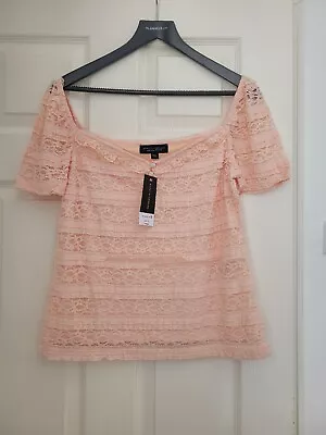 Dorothy Perkins Lace Square Neck Top Blouse In Peach/Pale Pink Size UK14 RRP £20 • £6.99