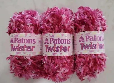 Vintage/New Patons Twister Pink Power Color #05408 Eyelash Fur Yarn Lot Of 3 • $9.75