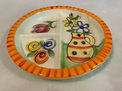 Vicki Carroll Flower Themed Divided Plate Dish Pottery Signed 97 • $10